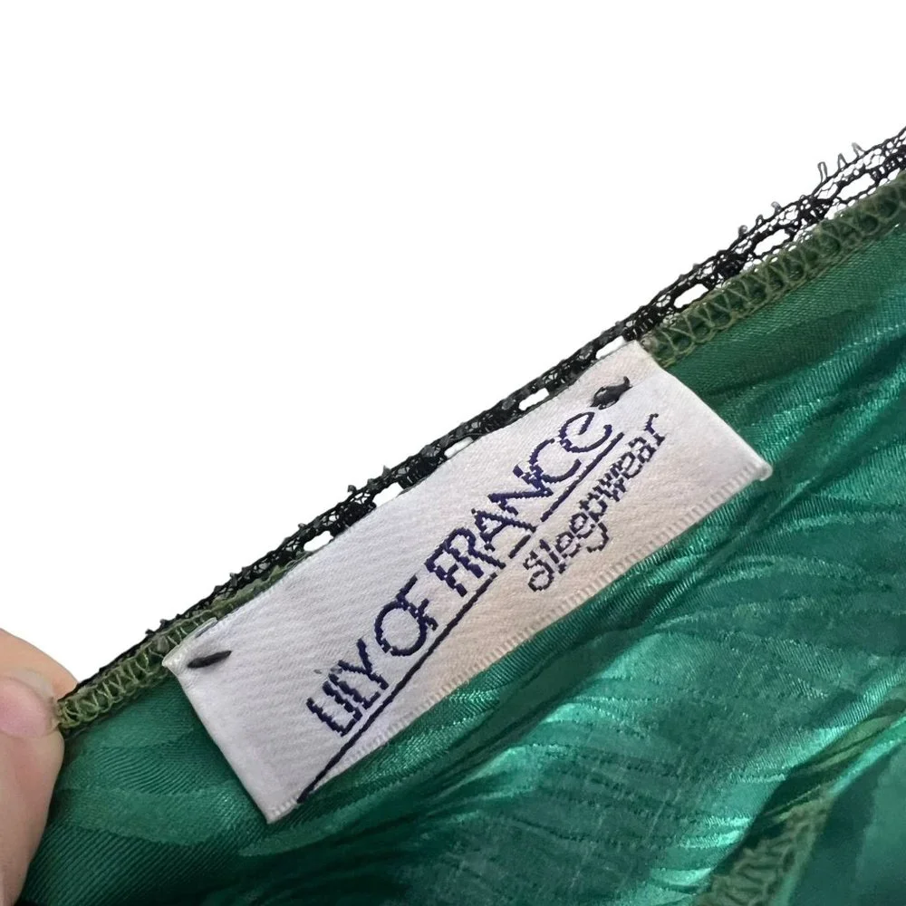 Vintage 80s Lilly of France Green Spaghetti Strap Lace Short Negligee Medium - Picture 3 of 6